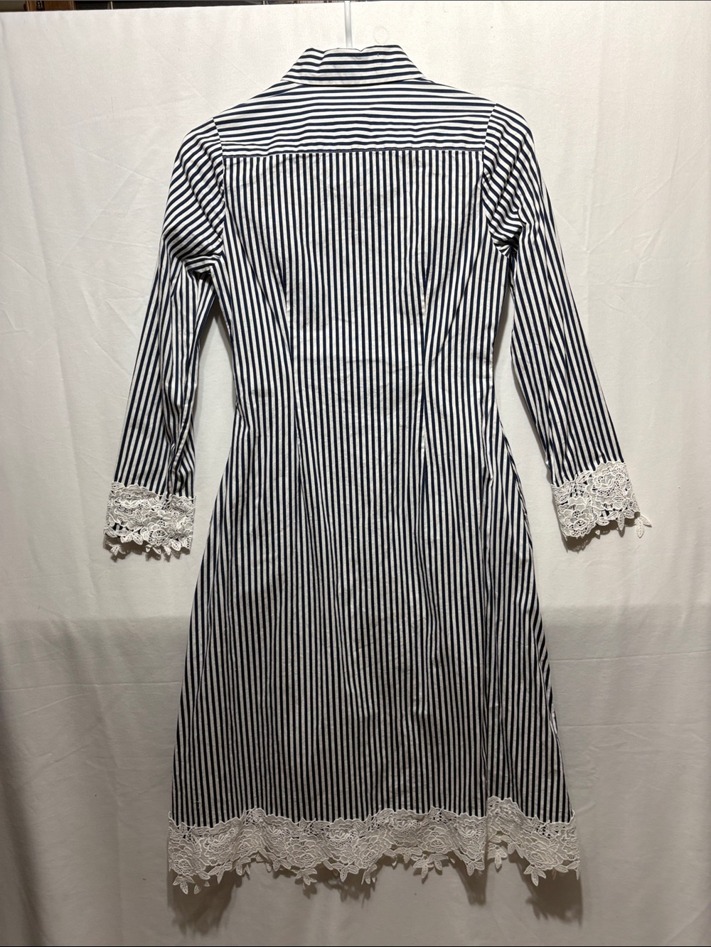 Dainty Jewells Navy & White Striped Lace-Trim Shirt Dress - Picture 7 of 10